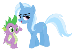 Size: 572x392 | Tagged: safe, artist:selenaede, spike, trixie, dragon, g4, female, male, shipping, spixie, straight, winged spike, wings