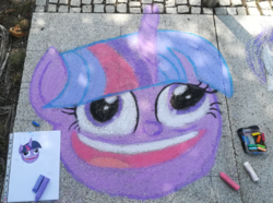 Size: 3256x2424 | Tagged: safe, artist:themisto97, twilight sparkle, alicorn, pony, galacon, galacon 2019, g4, my little pony best gift ever, caption, chalk, chalk drawing, derp, face, faic, female, food, hearts warming eve, high res, image macro, pudding, pudding face, solo, street art, text, traditional art, twilight sparkle (alicorn)