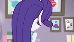 Size: 800x450 | Tagged: safe, screencap, rarity, do it for the ponygram!, equestria girls, g4, my little pony equestria girls: better together, animated, cute, drama queen, female, funny, geode of shielding, gif, hair in mouth, looking at something, magical geodes, majestic as fuck, rarara, raribetes, rarity's bedroom, solo, whoops