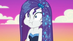 Size: 1920x1080 | Tagged: safe, screencap, rarity, do it for the ponygram!, equestria girls, g4, my little pony equestria girls: better together, the other side, bare shoulders, blooper, cheeks, sleeveless, strapless, the other side bloopers, wet, wet hair, wet hairity