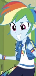 Size: 827x1754 | Tagged: safe, screencap, rainbow dash, do it for the ponygram!, equestria girls, g4, my little pony equestria girls: better together, cropped, cute, dashabetes, female, geode of super speed, magical geodes, smiling, solo