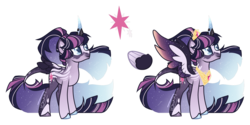 Size: 1920x961 | Tagged: safe, artist:vintage-owll, twilight sparkle, alicorn, pony, unicorn, g4, alternate design, colored wings, ethereal mane, female, multicolored wings, simple background, solo, starry mane, tail feathers, transparent background, twilight sparkle (alicorn), wings