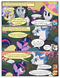 Size: 612x792 | Tagged: safe, artist:newbiespud, edit, edited screencap, screencap, applejack, fancypants, jet set, pinkie pie, rainbow dash, rarity, twilight sparkle, upper crust, earth pony, pegasus, pony, unicorn, comic:friendship is dragons, g4, clothes, comic, dancing, dialogue, dress, ear piercing, eyes closed, freckles, frown, glasses, hat, male, messy eating, monocle, piercing, screencap comic, stallion, sun hat, tongue out, unamused, unicorn twilight