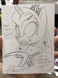 Size: 1536x2048 | Tagged: safe, artist:andypriceart, princess luna, alicorn, pony, g4, female, implied weight gain, monochrome, moon pies, pencil drawing, traditional art