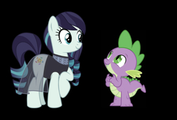 Size: 639x435 | Tagged: safe, artist:dashiesparkle, editor:undeadponysoldier, coloratura, spike, dragon, earth pony, pony, g4, black background, crush, cute, female, happy, male, mare, ship:raraspike, shipping, simple background, spikabetes, spike is at it again, straight, vector