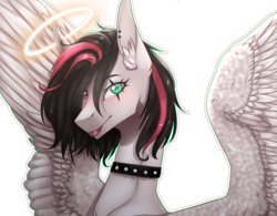 Size: 2560x2000 | Tagged: safe, artist:lastaimin, oc, oc only, oc:emala jiss, pegasus, pony, bust, female, halo, heterochromia, high res, mare, portrait, simple background, solo, transparent background