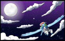 Size: 1124x711 | Tagged: safe, artist:colourstrike, rainbow dash, pegasus, pony, g4, clothes, cloud, moon, shirt, stars, the count of monte cristo