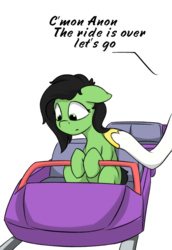 Size: 1057x1536 | Tagged: safe, artist:crownhound, princess celestia, oc, oc:filly anon, earth pony, pony, g4, 4chan, dialogue, end of g4, end of ponies, feels, female, filly, floppy ears, hoof shoes, mare, roller coaster, sad, simple background, sitting, the ride ends, the ride never ends, transparent background