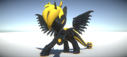 Size: 1918x871 | Tagged: safe, artist:phoenixtm, oc, oc:phoenix stardash, dracony, hybrid, 3d, armor, dracony alicorn, power armor, reflection, shiny, spread wings, wings