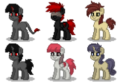 Size: 500x330 | Tagged: safe, artist:venombronypl, oc, oc only, oc:abel, oc:ada, oc:claudia, oc:dismas, oc:gestas, earth pony, pegasus, pony, unicorn, pony town, blindfold, d'lirium, simple background, transparent background