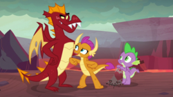 Size: 1920x1080 | Tagged: safe, screencap, garble, smolder, spike, dragon, g4, sweet and smoky, blanket, dragoness, female, male, teenaged dragon, trio, winged spike, wings