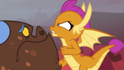 Size: 1920x1080 | Tagged: safe, screencap, clump, smolder, dragon, g4, sweet and smoky, dragoness, duo, female, male, scared
