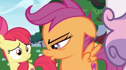 Size: 3072x1719 | Tagged: safe, screencap, apple bloom, scootaloo, sweetie belle, pony, growing up is hard to do, cute, cutie mark crusaders, pouting, upset, wings