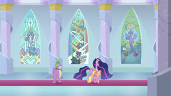 Size: 1920x1080 | Tagged: safe, screencap, cozy glow, lord tirek, luster dawn, princess flurry heart, queen chrysalis, spike, twilight sparkle, alicorn, dragon, pony, unicorn, g4, the last problem, leak, end of ponies, gigachad spike, older, older flurry heart, older spike, older twilight, older twilight sparkle (alicorn), princess twilight 2.0, stained glass, twilight sparkle (alicorn), winged spike, wings