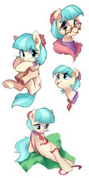 Size: 1202x2399 | Tagged: safe, artist:luciferamon, coco pommel, earth pony, human, pony, g4, cocobetes, cute, female, glasses, hand, holding a pony, mare, offscreen character, ribbon, solo focus, tongue out