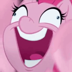 Size: 480x480 | Tagged: safe, screencap, pinkie pie, earth pony, pony, g4, my little pony: the movie, animated, cropped, faic, female, gif, grin, insanity, mare, open mouth, ponk, smiling, solo, vibrating
