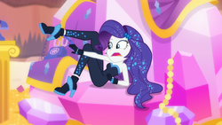 Size: 1920x1080 | Tagged: safe, screencap, rarity, do it for the ponygram!, equestria girls, equestria girls series, g4, the other side, spoiler:eqg series (season 2), bare shoulders, blooper, bodysuit, clothes, faic, female, gloves, high heels, open mouth, phone, rotary phone, shoes, sleeveless, solo, strapless, telephone cord, the other side bloopers, unitard