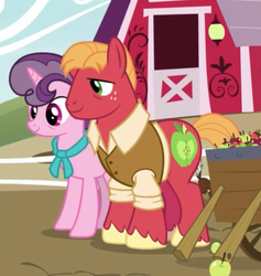 Size: 641x675 | Tagged: safe, screencap, big macintosh, sugar belle, pony, unicorn, g4, the last problem, clothes, cropped, female, husband and wife, male, mare, older big macintosh, older sugar belle, ship:sugarmac, shipping, smiling, stallion, straight