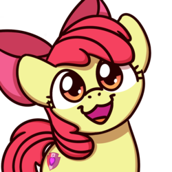 Size: 1000x1000 | Tagged: safe, artist:sugar morning, part of a set, apple bloom, earth pony, pony, g4, :3, adorabloom, backwards cutie mark, bust, cute, female, filly, looking at you, open mouth, simple background, smiling, solo, sugar morning's smiling ponies, transparent background