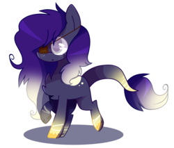 Size: 2047x1747 | Tagged: safe, artist:shyshella, oc, oc only, oc:midnight hush, earth pony, pony, chest fluff, digital art, eyepatch, female, gift art, gradient hooves, gradient mane, mare, simple background, solo, transparent background