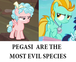 Size: 416x338 | Tagged: safe, edit, edited screencap, screencap, cozy glow, lightning dust, pegasus, pony, frenemies (episode), g4, parental glideance, downvote bait, female, filly, filly lightning dust, insane troll logic, mare, op is a duck, op is trying to start shit, race mistaken for species, racism, younger