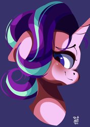 Size: 726x1024 | Tagged: safe, artist:tohupo, starlight glimmer, pony, blushing, bust, cute, female, floppy ears, glimmerbetes, portrait, profile, purple background, simple background, smiling, solo