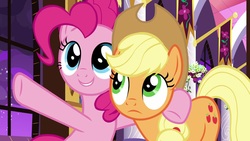 Size: 1920x1080 | Tagged: safe, screencap, applejack, pinkie pie, pony, g4, the summer sun setback, canterlot castle