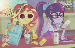 Size: 2048x1318 | Tagged: safe, edit, edited screencap, screencap, sci-twi, sunset shimmer, twilight sparkle, equestria girls, equestria girls specials, g4, my little pony equestria girls: better together, my little pony equestria girls: rollercoaster of friendship, female, geode of empathy, geode of telekinesis, magical geodes, smug