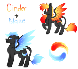 Size: 4500x4000 | Tagged: safe, artist:crazysketch101, oc, oc only, oc:blaze burnside, oc:cinder burnside, pegasus, pony, colored wings, colored wingtips, duo, gradient mane, gradient wings, leonine tail, simple background, transparent background, twins, wings