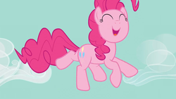 Size: 1920x1080 | Tagged: safe, screencap, pinkie pie, earth pony, pony, g4, the best night ever, eyes closed, five legs, jumping, open mouth, sky