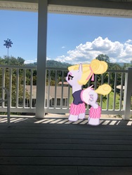 Size: 3024x4032 | Tagged: safe, gameloft, photographer:undeadponysoldier, hoofer steps, earth pony, pony, g4, augmented reality, balcony, clothes, dress, female, irl, leg warmers, mare, photo, ponies in real life, skirt, solo, tutu