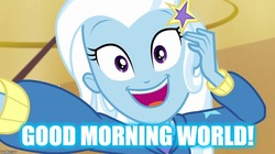 Size: 888x499 | Tagged: safe, trixie, do it for the ponygram!, equestria girls, g4, my little pony equestria girls: better together, barrette, clothes, cute, diatrixes, female, hoodie, looking at you, open mouth, selfie, smiling, suddenly trixie