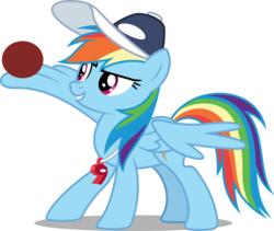 Size: 8000x6748 | Tagged: safe, artist:chrzanek97, rainbow dash, pegasus, pony, common ground, absurd resolution, ball, buckball, cap, female, hat, mare, simple background, solo, transparent background, vector, whistle, whistle necklace