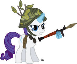 Size: 1736x1446 | Tagged: safe, artist:anime-equestria, rarity, pony, unicorn, g4, angry, army, army helmet, belt, camouflage, female, grenade, grenades, helmet, leaves, looking at you, magic, mare, pouch, rocket launcher, rpg-7, simple background, solo, sticks, transparent background, twigs, vector, war, weapon