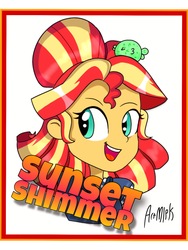 Size: 2598x3464 | Tagged: safe, artist:artmlpk, sunset shimmer, equestria girls, g4, good vibes, my little pony equestria girls: summertime shorts, adorable face, cute, female, food, high res, shimmerbetes, smiling, solo, sunset sushi, sushi