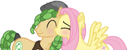 Size: 980x390 | Tagged: safe, artist:lui-akita, fluttershy, sandalwood, pony, g4, equestria girls ponified, female, kissing, male, ponified, sandalshy, shipping, straight