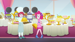 Size: 1920x1080 | Tagged: safe, screencap, pinkie pie, puffed pastry, equestria girls, equestria girls specials, g4, my little pony equestria girls: better together, my little pony equestria girls: spring breakdown, food, sleeveless