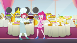 Size: 1920x1080 | Tagged: safe, screencap, pinkie pie, puffed pastry, equestria girls, equestria girls specials, g4, my little pony equestria girls: better together, my little pony equestria girls: spring breakdown, cake, food, shocked, sleeveless