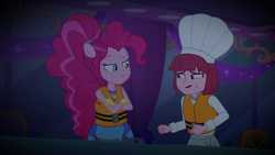 Size: 1920x1080 | Tagged: safe, screencap, pinkie pie, puffed pastry, equestria girls, equestria girls series, g4, spring breakdown, spoiler:eqg series (season 2), crossed arms, flood, lifejacket, ponied up, super ponied up