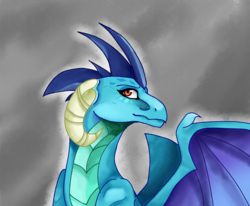 Size: 2520x2072 | Tagged: safe, artist:kiyuri-s-mirror, princess ember, dragon, g4, bust, dragoness, female, gray background, high res, portrait, simple background, solo