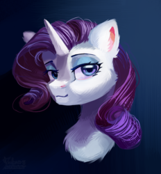 Size: 3784x4080 | Tagged: safe, artist:teaflower300, rarity, pony, g4, blue background, bust, female, portrait, signature, simple background, solo