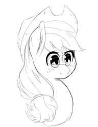 Size: 660x860 | Tagged: safe, artist:undreamed panic, applejack, earth pony, pony, g4, applejack's hat, bust, cowboy hat, cute, female, freckles, hat, monochrome, simple background, solo, white background