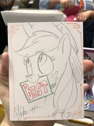 Size: 1536x2048 | Tagged: safe, artist:andypriceart, applejack, earth pony, pony, g4, andy you magnificent bastard, best pony, cowboy hat, female, hat, mare, monochrome, mouth hold, pencil drawing, photo, solo, traditional art