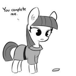Size: 1152x1152 | Tagged: safe, artist:tjpones, boulder (g4), maud pie, earth pony, pony, g4, clothes, dialogue, dress, duo, ear fluff, female, monochrome, simple background, solo, white background
