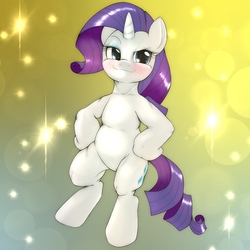 Size: 1536x1536 | Tagged: safe, artist:kurogewapony, rarity, pony, unicorn, semi-anthro, g4, arm hooves, blushing, cute, female, hooves on hips, human shoulders, lidded eyes, looking at you, raribetes, smiling, solo