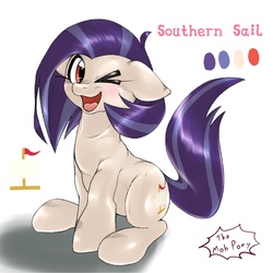Size: 1485x1485 | Tagged: safe, artist:kurogewapony, oc, oc only, oc:southern sail, earth pony, pony, female, looking at you, one eye closed, simple background, solo, white background, wink