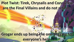 Size: 1280x720 | Tagged: safe, edit, edited screencap, screencap, cozy glow, lord tirek, queen chrysalis, g4, the ending of the end, canterlot