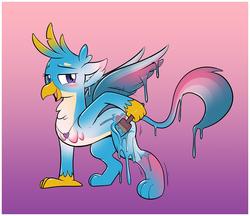 Size: 1280x1104 | Tagged: safe, artist:redflare500, gallus, oc, oc:foxxy hooves, griffon, hippogriff, g4, character to character, claws, female to male, hippogriff oc, male, paint, paint tf, rule 63, spread wings, tail, transformation, transgender transformation, wings