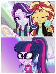 Size: 3106x4096 | Tagged: safe, edit, screencap, sci-twi, starlight glimmer, sunset shimmer, twilight sparkle, equestria girls, equestria girls specials, g4, my little pony equestria girls: mirror magic, angry