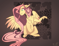 Size: 2400x1874 | Tagged: safe, artist:finchina, fluttershy, pegasus, pony, g4, feathered fetlocks, female, long mane, long tail, mare, signature, solo